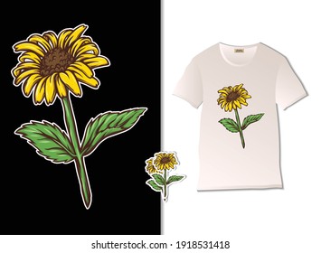 Sunflower mascot vector. Sunflower illustration with t shirt design