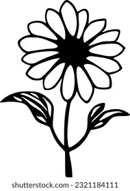 einfarbige Sonnenblume, schwarze Umrisse, Vektorgrafik