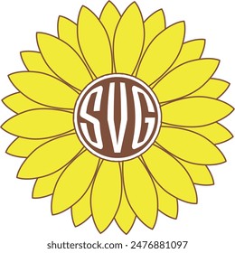 Sunflower monogram frame. Sunflower vector illustration.