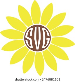 Sunflower monogram frame. Sunflower vector illustration.