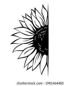 Sunflower monogram template, half sunflower, hand drawn vector illustration