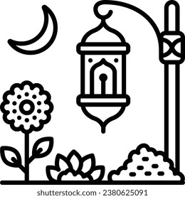 Sunflower and moon vector icon design, Lawn and Gardening symbol, Farm and Plant sign, agriculture and horticulture equipment illustration, Decorate Public Spaces with Hanging Street Lights concept