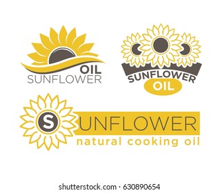 Sunflower natural cooking oil product vector package labels templates set