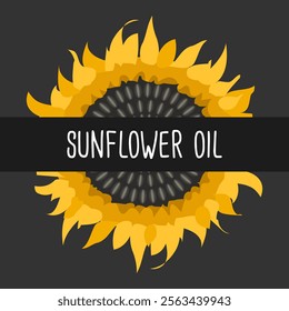 Sunflower oil banner or label with text. Sunflower oil emblem, logo, icon