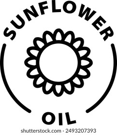 sunflower oil black outline icon round rounded circle badge stamp label isolated on transparent background