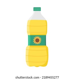 Sunflower oil bottle in flat design on white background.