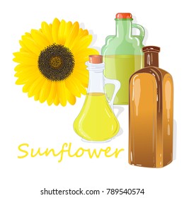 Sunflower oil bottle isolated on white illustration set