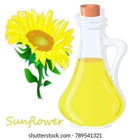 Sunflower oil bottle isolated on white illustration set