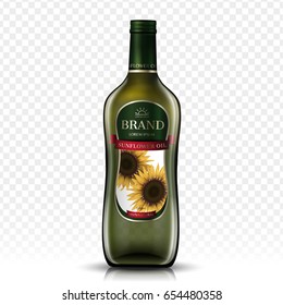 sunflower oil bottle package design, isolated transparent background, 3d illustration 