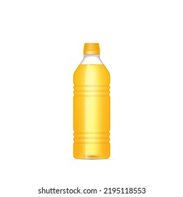 Sunflower oil bottle. Realistic vegetable oil plastic bottle package isolated on white background. Food and ingredients element icon. Vector illustration