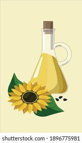 Aceite de girasol en una botella con semilla de girasol Gráficos vectoriales
