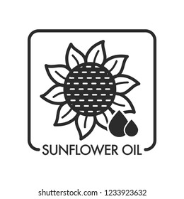 Sunflower oil drops and plant graphic art with text