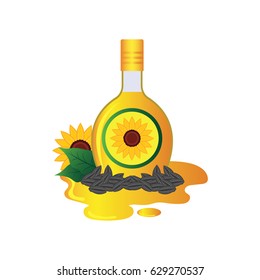 sunflower oil, flower, seed sunflower concept in the bottle with the flower.vector illustration