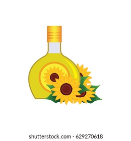 sunflower oil, flower, seed sunflower concept in the bottle with the flower.vector illustration