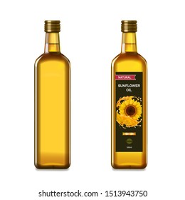 Sunflower oil in a glass bottles isolated collection realistic set.