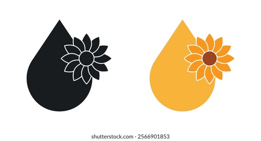 Sunflower oil icon set in black and colored