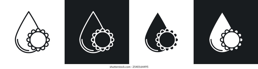 Sunflower oil icon set. Vector symbols in black and white colors.