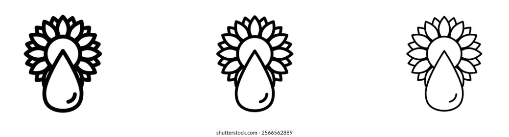 Sunflower oil icon in tree different line stroke sizes.