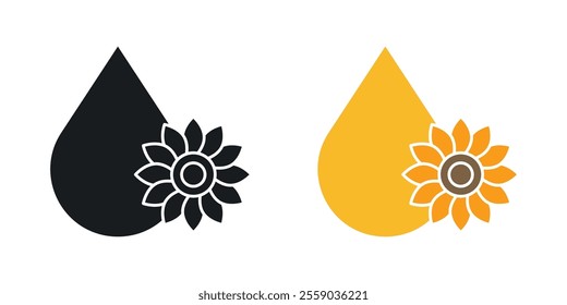 Sunflower oil icons in black and colored version