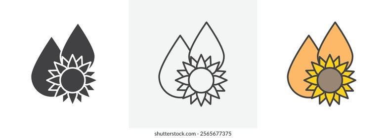 Sunflower oil icons in black and colored versions