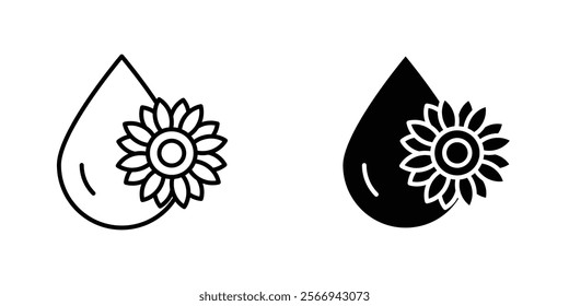 Sunflower oil icons. black and white vector set.