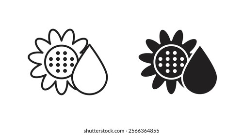 Sunflower oil icons in line stroke and flat versions