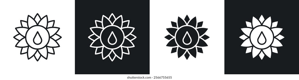 Sunflower oil icons in Thin line black color. flat simple vector symbols illustration.