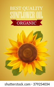 Sunflower oil label with n interesting logo on a yellow background. Vector illustration. 