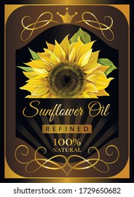 Sunflower oil  label template for oil bottle. Vector colorful illustration.