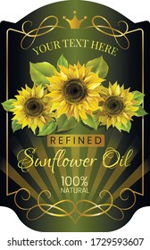 Sunflower oil  label template. Vector colorful illustration.