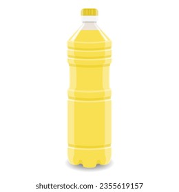 Sunflower oil layout isolated on white. Close up of plastic bottle of yellow color in flat style. Vector picture for vegetable oil, cooking ingredient, organic product illustration, brand design.