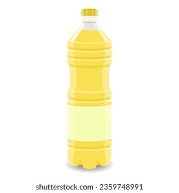 Sunflower oil layout isolated on white. Plastic bottle of yellow color with pure label in flat style. Vector picture for vegetable oil, cooking ingredient, organic product mockup, brand design.