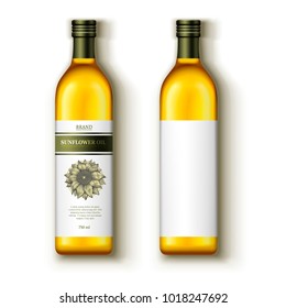 Sunflower oil mockup, package design template with label isolated on white background, 3d illustration top view