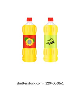 Sunflower oil and olive in a plastic bottle. Vector
