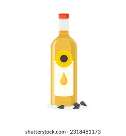 Sunflower oil packaging. Bottle design element for menu, label, packaging isolated on white background.