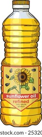 Sunflower oil plastic bottle drawing. Organic food