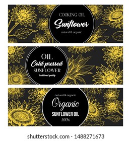 Sunflower Oil Print Template. Yellow and Orange Banners for Thanksgiving Holiday or Packaging Brand Identity. Vector Illustration