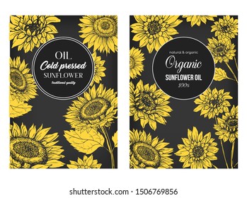 Sunflower Oil Print Template. Yellow and Orange Banners for Thanksgiving Holiday or Packaging Brand Identity. Vector Illustration