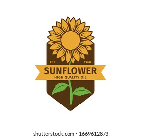 sunflower oil product label vector logo design template concept in yellow and brown color