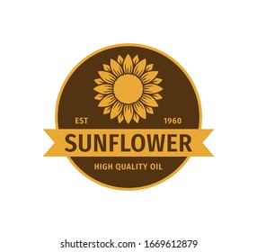 sunflower oil product label vector logo design template concept in yellow and brown color