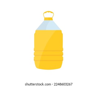 Aceite de girasol en el diseño del logo de la botella de plástico. Producción de aceite vegetal. Diseño e ilustración de vectores de aceite de cocina natural.