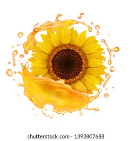 Sunflower oil realistic splash. Vector illustration