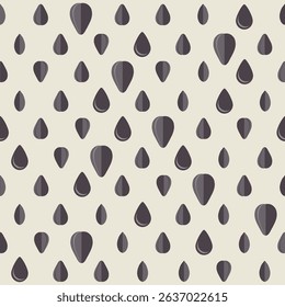Sunflower oil seeds and drop of oil. Seamless pattern background. Monochrome pattern with black drop-shaped grains. Template for modern design of fabric, textile, wrapping