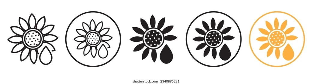 Sunflower oil symbol icon vector set collection. Flat outlined round  orange floral sign for web use.