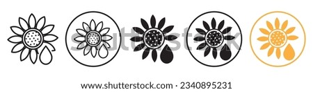 Sunflower oil symbol icon vector set collection. Flat outlined round  orange floral sign for web use.