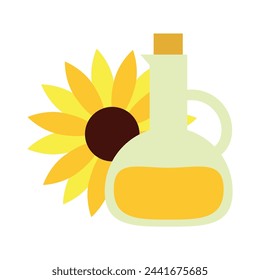 Sunflower oil, vector flat illustration. Healthy food and vitamins. 