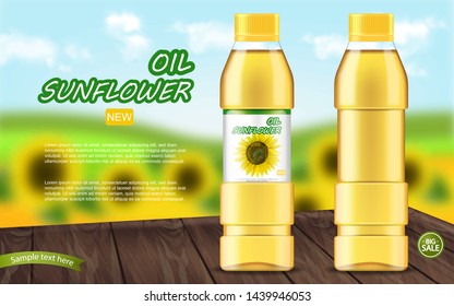 Sunflower oil Vector realistic mock up. Product placement label design. 3d illustration