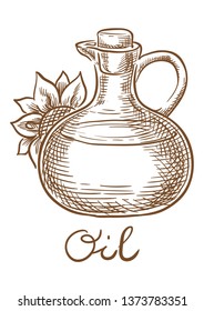 Sunflower oil vector sketch hand drawing
