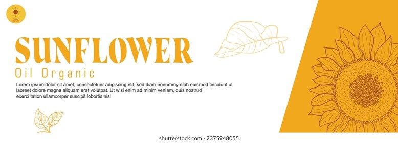 Sunflower oil vector templates of business banners. hand-drawn sunflower, sunflower seed pattern, and text space on a yellow and white background. Production of sunflower concept in engraving style