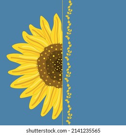 Sunflower on a blue background. Illustration in the colors of the Ukrainian flag . Card with place for text